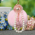 Flower Pearl Loop Plush Pom Pom Keychain in Pale Pink view 1