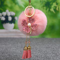 Four-Leaf Clover Tassel Plush Pom Pom Keychain in Pale Lavender view 3