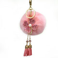 Four-Leaf Clover Tassel Plush Pom Pom Keychain in Pale Lavender view 5