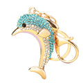 Jeweled Dolphin Keychain with Aqua Crystals and Gold Tone Body view 5