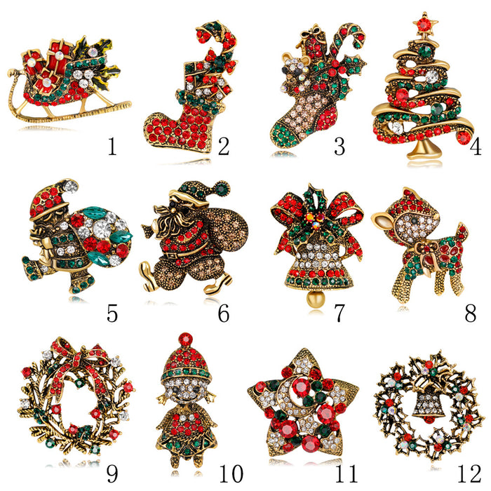 Red Gold Tone Santa Claus Twelve Designs Metal Brooch Pin 12 Pictured Designs