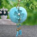 Four-Leaf Clover Tassel Plush Pom Pom Keychain in Pale Lavender view 2