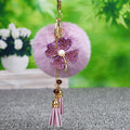 Four-Leaf Clover Tassel Plush Pom Pom Keychain in Pale Lavender view 1