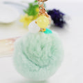 Plain Plush Pom Pom Keychain with Three Colored Bead Drops view 4