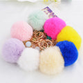Plain Plush Pom Pom Keychain with Three Colored Bead Drops view 1