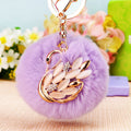 Swan Plush Pom Pom Keychain with Pale Petal Wing Accents view 2