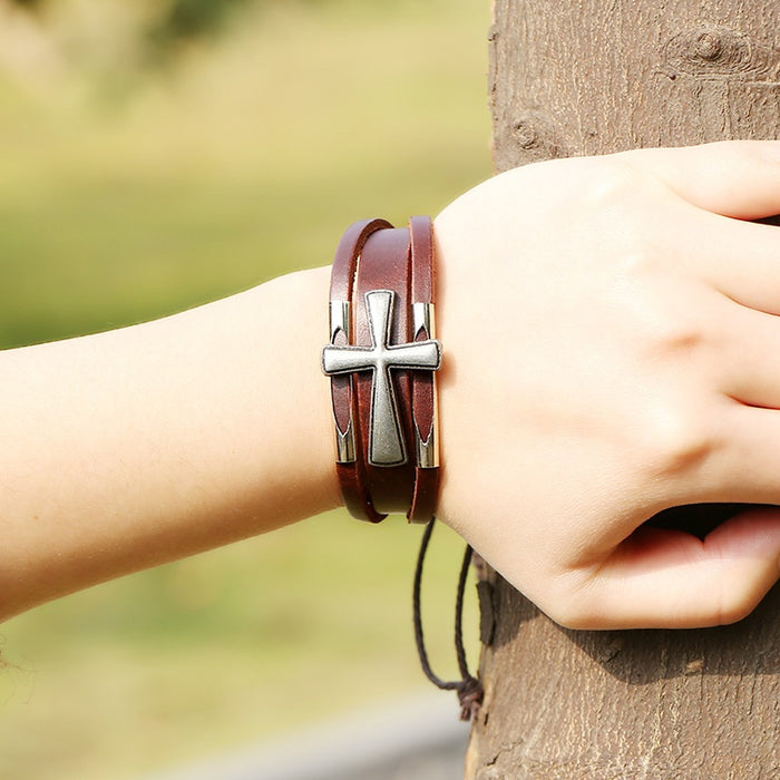 Simple Beaded Multilayer Leather Bracelet, Street Style Fashion Accessory For Cross Border Supply