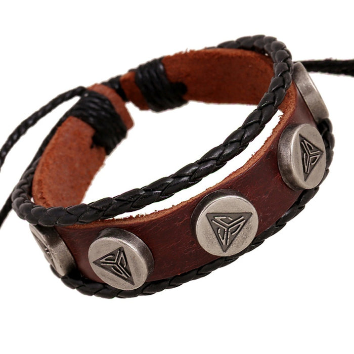 Punk Genuine Leather Beaded Bracelet For Men, European American Cowhide Wristband