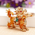 Jeweled Qilin Keychain with Red Enamel and Multicolor Cabochons view 2