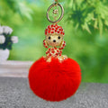 Jeweled Poodle Plush Pom Pom Keychain in Red and Gold Tone view 1