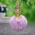 Jeweled Poodle Plush Pom Pom Keychain in Red and Gold Tone view 2