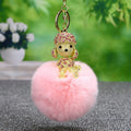 Jeweled Poodle Plush Pom Pom Keychain in Red and Gold Tone view 3