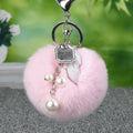 Mixed Faux Fur Pom Pom Keychains With Floral and Metal Charms view 4