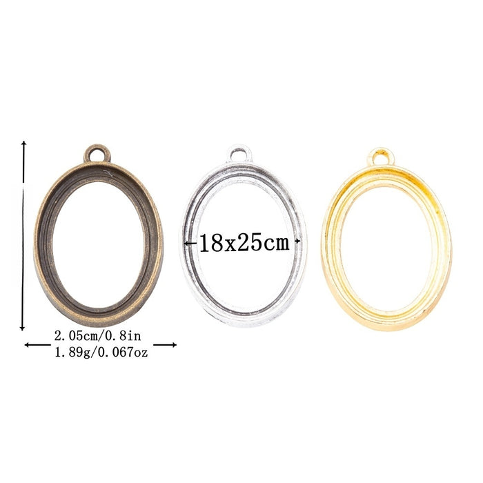 25x18mm Zinc Alloy Oval Bezel Charm Pendant for DIY Necklace Bracelet Jewelry Making