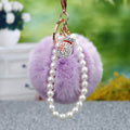 Faux Fur Pom Pom Keychains With Pearl Loops in Fifteen Colors view 2