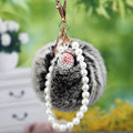 Faux Fur Pom Pom Keychains With Pearl Loops in Fifteen Colors view 7