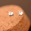 Silver Tone Clear Round Stone Simple Small Stud Earrings view 3