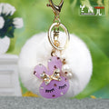 Sleepy Rabbit Faux Fur Pom Pom Keychains in Twenty Pictured Options view 7