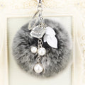 Mixed Faux Fur Pom Pom Keychains With Floral and Metal Charms view 3