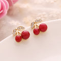 Elegant Red Cherry Rhinestone Bow Alloy Studs Sweet Fruit Jewelry Fashion Earrings view 4