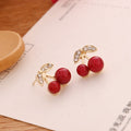 Elegant Red Cherry Rhinestone Bow Alloy Studs Sweet Fruit Jewelry Fashion Earrings view 3