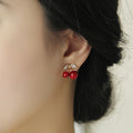 Elegant Red Cherry Rhinestone Bow Alloy Studs Sweet Fruit Jewelry Fashion Earrings view 2