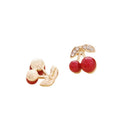 Elegant Red Cherry Rhinestone Bow Alloy Studs Sweet Fruit Jewelry Fashion Earrings view 5