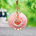 Jeweled Ruyi Lock Faux Fur Pom Pom Keychains in Fifteen Colors view 2