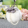 Faux Fur Pom Pom Keychains With Floral, Leaf and Letter Charms view 8