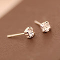 Silver Tone Clear Round Stone Simple Small Stud Earrings view 1