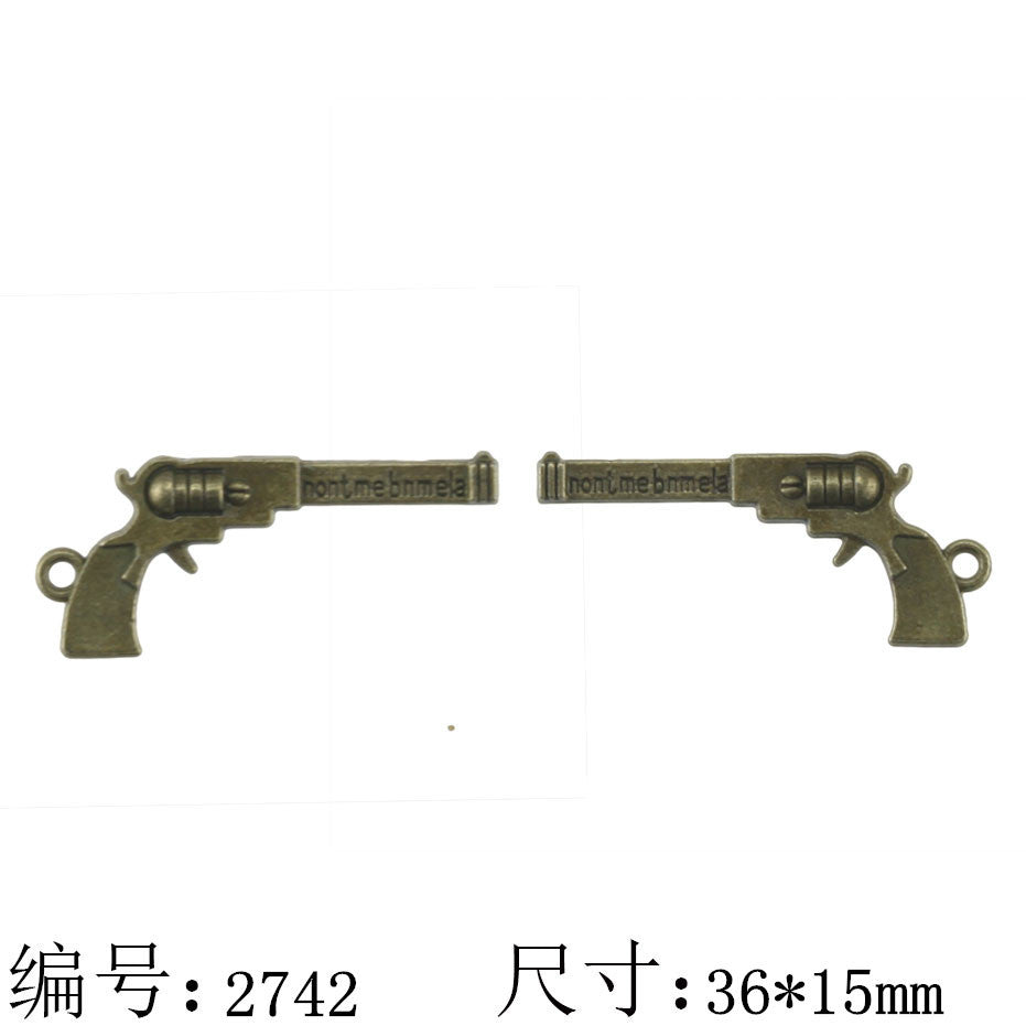 Vintage Double-Sided Alloy Pistol Charm Pendant