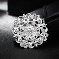 Black Silver Tone Floral Wreath Openwork Crystal Metal Brooch Pin view 3