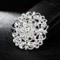 Black Silver Tone Floral Wreath Openwork Crystal Metal Brooch Pin view 4