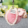 Faux Fur Pom Pom Keychains With Floral, Leaf and Letter Charms view 2