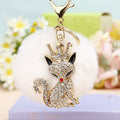 Jeweled Fox, Tiger and Sheep Faux Fur Pom Pom Keychains view 6