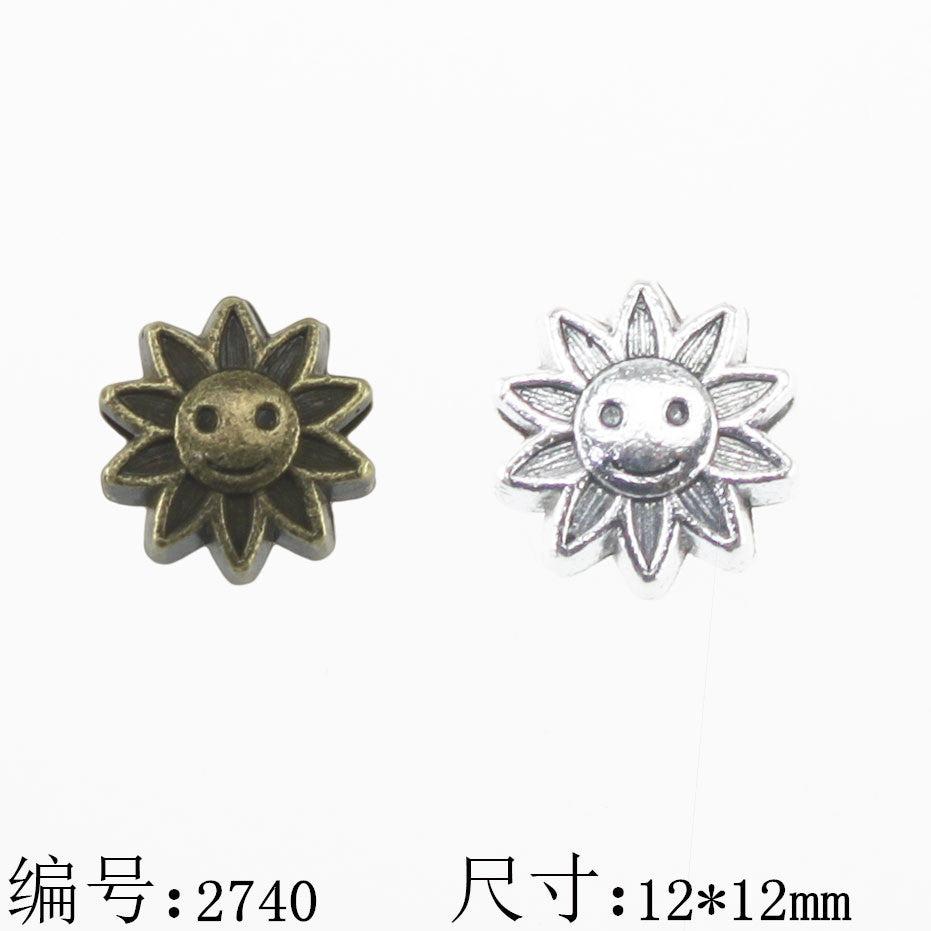 Vintage Sunflower Smile Large Hole Alloy Bead Charm