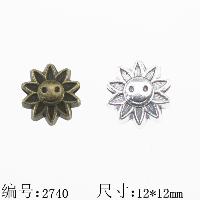 Vintage Sunflower Smile Large Hole Alloy Bead Charm