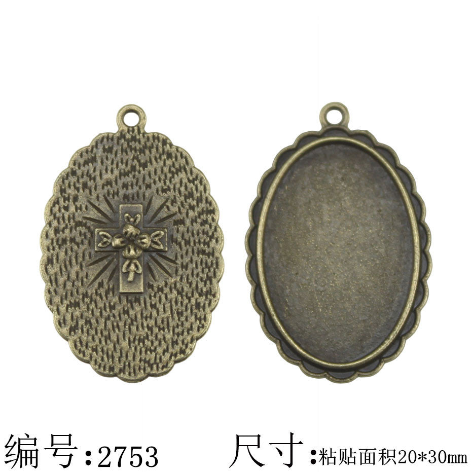 20x30mm Oval Cross Alloy Pendant Tray Bezel Setting