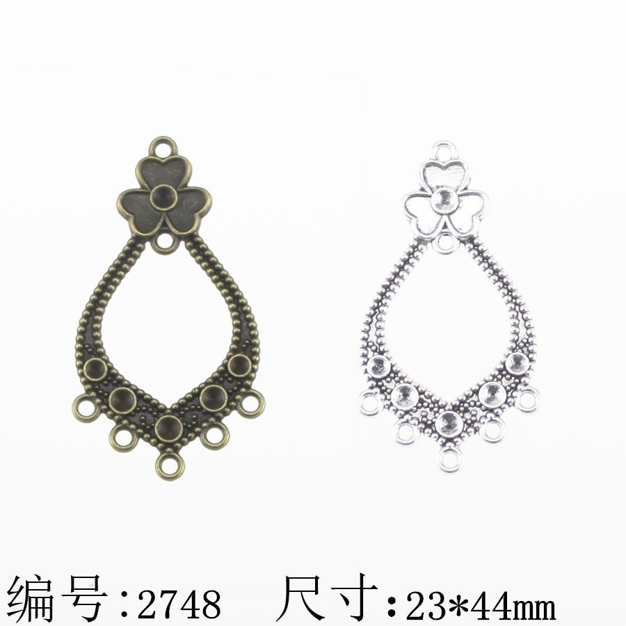 Alloy Teardrop Flower Earring Connectors Ethnic Style
