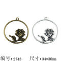 Alloy Rose Circle Charm Pendant for DIY Jewelry