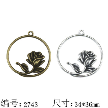 Rose Circle Antique Tone Alloy Jewelry Making Component in 3 Finishes