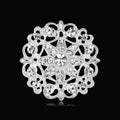Black Silver Tone Floral Wreath Openwork Crystal Metal Brooch Pin view 1