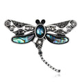 Black Silver Tone Dragonfly Shell Metal Brooch Pin view 1