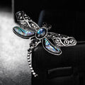 Black Silver Tone Dragonfly Shell Metal Brooch Pin view 4