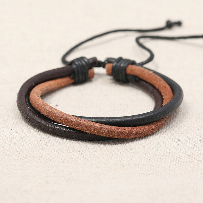 European American Vintage Multi Layer Braided Genuine Leather Bracelet For Men And Women