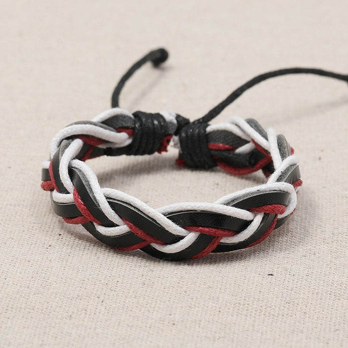 Simple Braided Cowhide Leather Couple Bracelet With Adjustable Sliding Cord Fashion Jewelry
