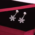 Elegant Korean Style Pearl Stud Drop Five Petal Flower Rhinestone Alloy Fashion Jewelry Earrings view 2