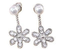 Elegant Korean Style Pearl Stud Drop Five Petal Flower Rhinestone Alloy Fashion Jewelry Earrings view 5