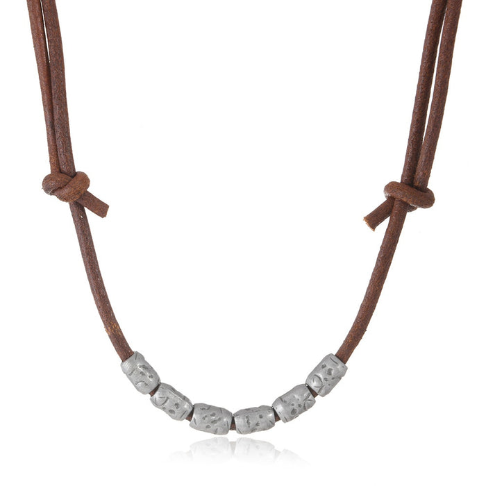 Vintage Adjustable Cowhide Leather Choker Necklace, Simple Personalized Men's Collarbone Jewelry