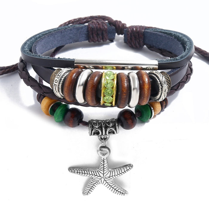 Punk Handmade Beaded Cowhide Leather Bracelet For Tourist Souvenir And Market Accessories